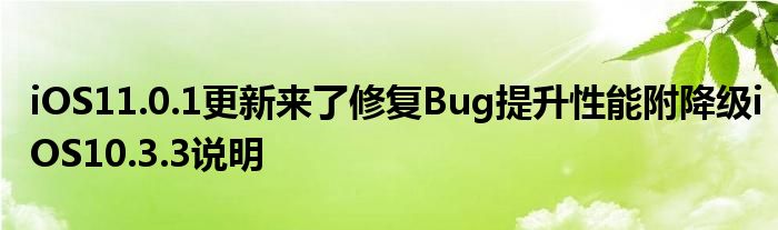 iOS11.0.1更新来了修复Bug提升性能附降级iOS10.3.3说明